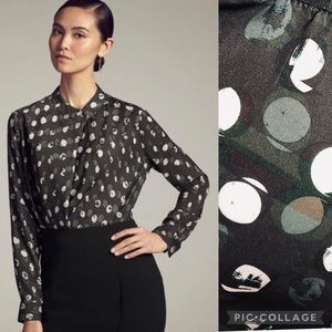 MM. Lafleur The Apfel Drape High Neck Abstract Dot Blouse Size Medium Green